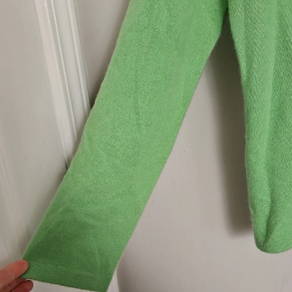Jones New York Signature 100% Cashmere Lime Green Polo Sweater Large